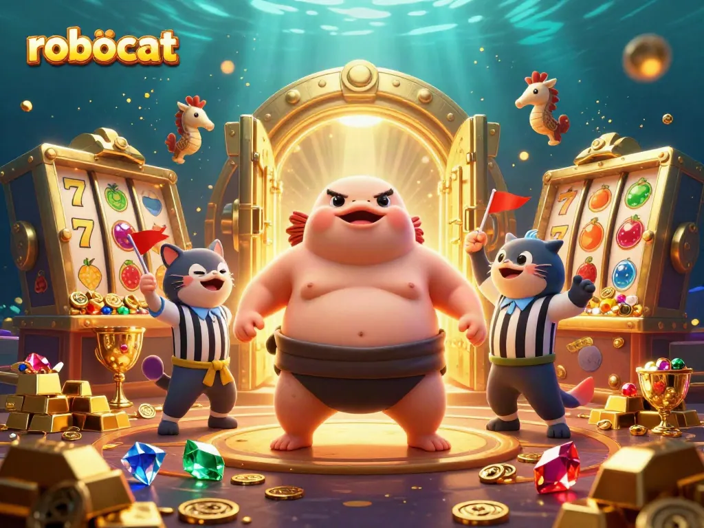 Watch robocat spin the slot reels while the wise catfish referees the underwater casino.